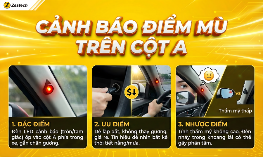 Đặc điểm hệ thống cảnh báo điểm mù trên cột A