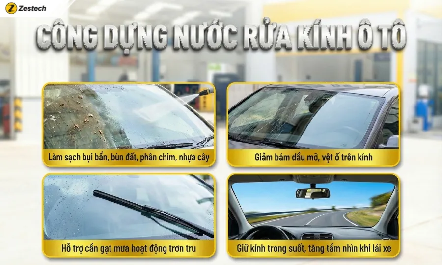 Tự pha nước rửa kính ô tô tại nhà: 3 công thức sạch, rẻ, an toàn 2 Công dụng của nước rửa kính ô tô