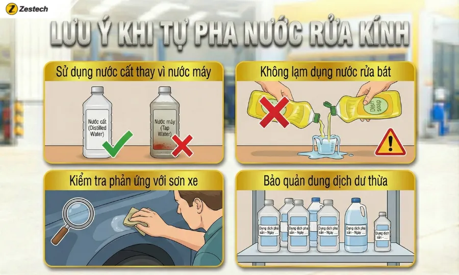 Tự pha nước rửa kính ô tô tại nhà: 3 công thức sạch, rẻ, an toàn 7 Lưu ý khi pha nước rửa kính ô tô