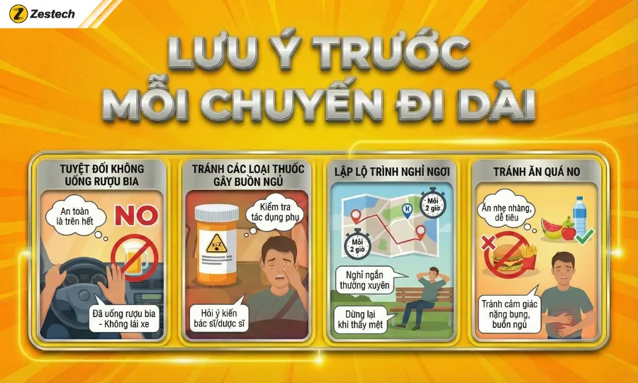 10+ cách hết buồn ngủ và giải pháp lái xe an toàn từ Zestech 8 Lưu ý trước mỗi chuyến đi dài