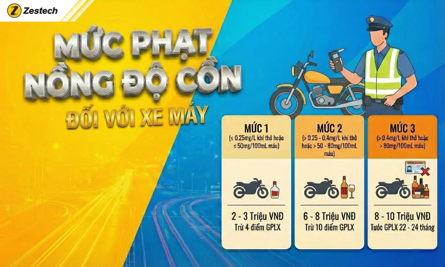 Mức phạt nồng độ cồn 2026: "Cú đấm thép" từ quy định trừ điểm bằng lái 4 Mức phạt nồng độ cồn với xe máy