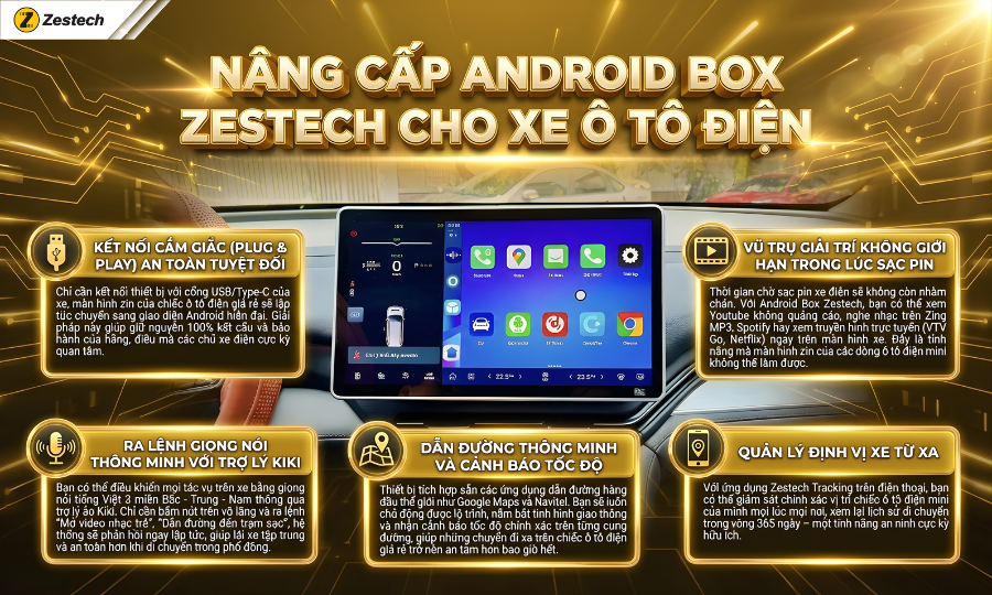 Nâng cấp Android Box Zestech để "hô biến" ô tô điện mini thành xe sang