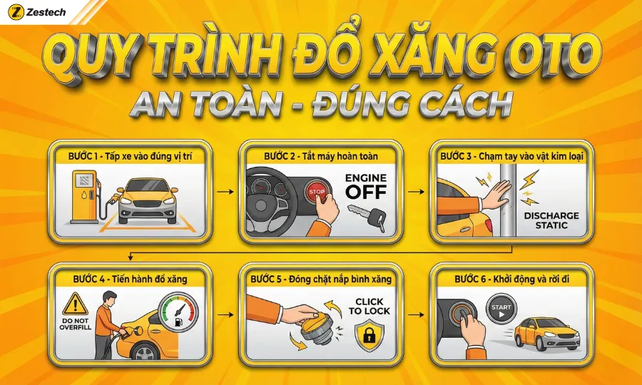 Khi đổ xăng oto có nên tắt máy? Câu trả lời từ chuyên gia kỹ thuật 4 Quy trình đổ xăng ô tô