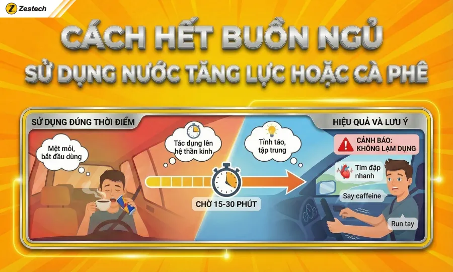 10+ cách hết buồn ngủ và giải pháp lái xe an toàn từ Zestech 4 Sử dụng nước tăng lực hoặc cà phê