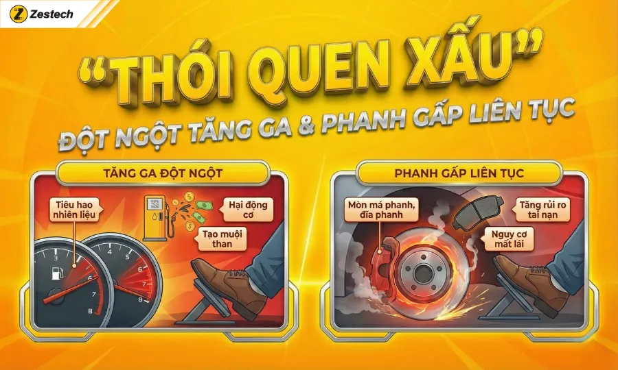 Khi đổ xăng oto có nên tắt máy? Câu trả lời từ chuyên gia kỹ thuật 6 Thói quen xấu đột ngột tăng ga và phanh gấp
