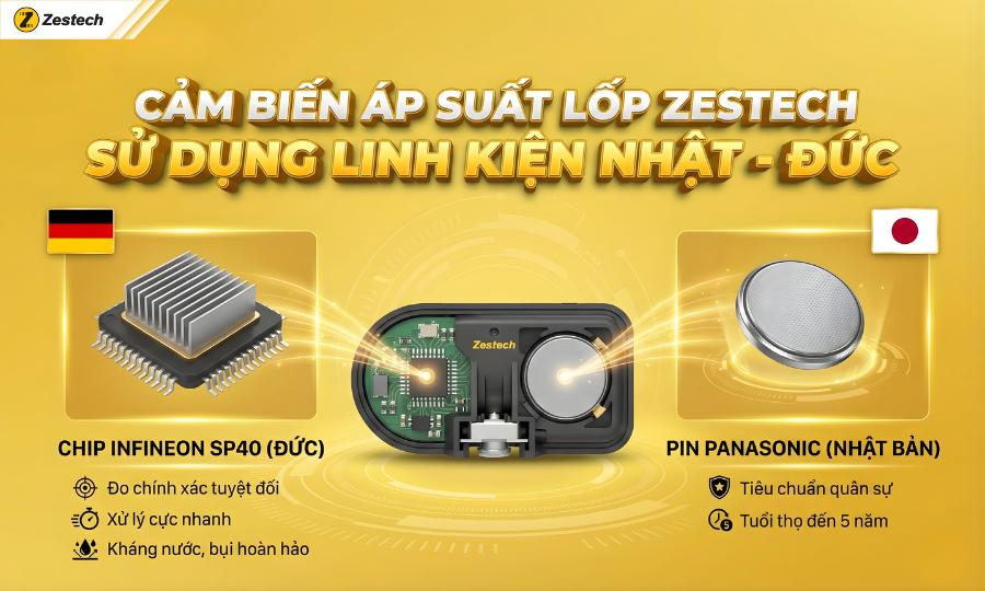 Cảm biến áp suất lốp Zestech sử dụng linh kiện Nhật - Đức