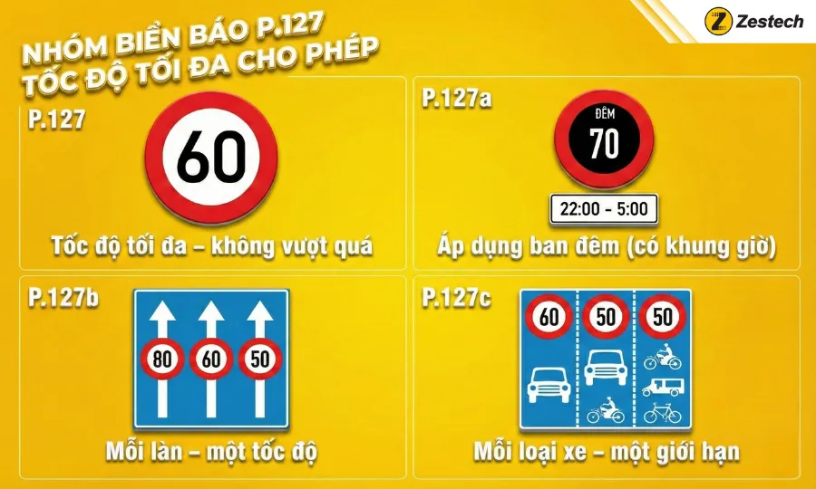 Tốc độ tối đa xe cơ giới 2026 & Mức phạt theo Nghị định 168 3 Nhóm biển báo tốc độ tối đa cho phép