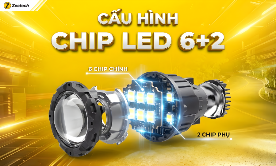 Thành Gia Auto: Nâng cấp Đèn Bi Gầm Zestech GX301 siêu sáng 1 Đèn Bi Gầm Zestech GX301 sở hữu cấu hình LED 6+2 tối ưu
