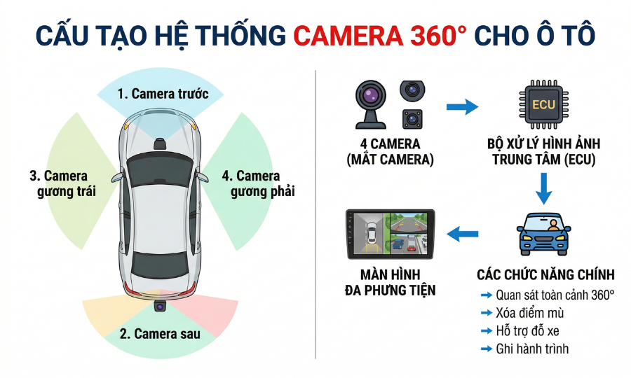 Hướng dẫn tự lắp Cam 360 ô tô tại nhà chuẩn xác nhất 2 Tìm hiểu cấu tạo của một bộ cam 360 ô tô tiêu chuẩn