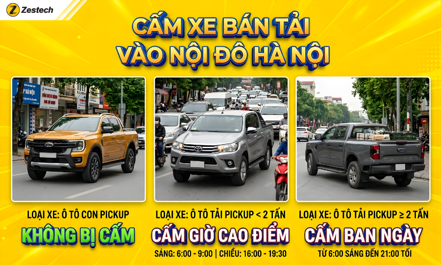 Quy định mới 2026: Cấm xe bán tải khung giờ nào tại Hà Nội? 1 Cấm xe bán tải khung giờ nào tại Hà Nội