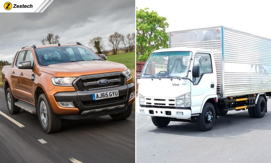 Cập nhật quy định mới về xe bán tải 2026 2 Phân biệt xe bán tải và xe tải: Xe bán tải (bên trái) - Xe tải (bên phải)