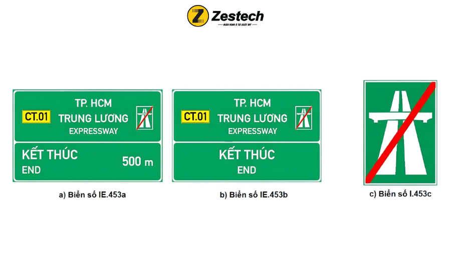 Nguyên tắc lái xe đường lên cao tốc & các quy định, biển báo khi lưu thông 10 Biển số IE.453 - Kết thúc đường cao tốc