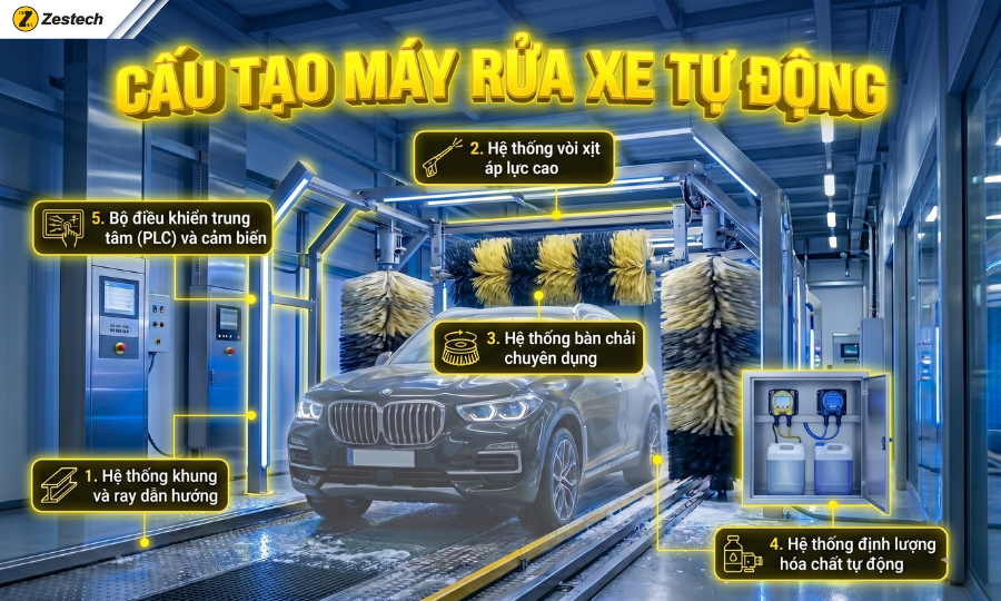 Cấu tạo máy rửa xe tự động