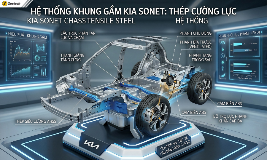 Đánh giá xe Kia Sonet 2026: Thông số & bảng giá lăn bánh 12 Hệ thống khung gầm và phanh trên Kia New Sonet