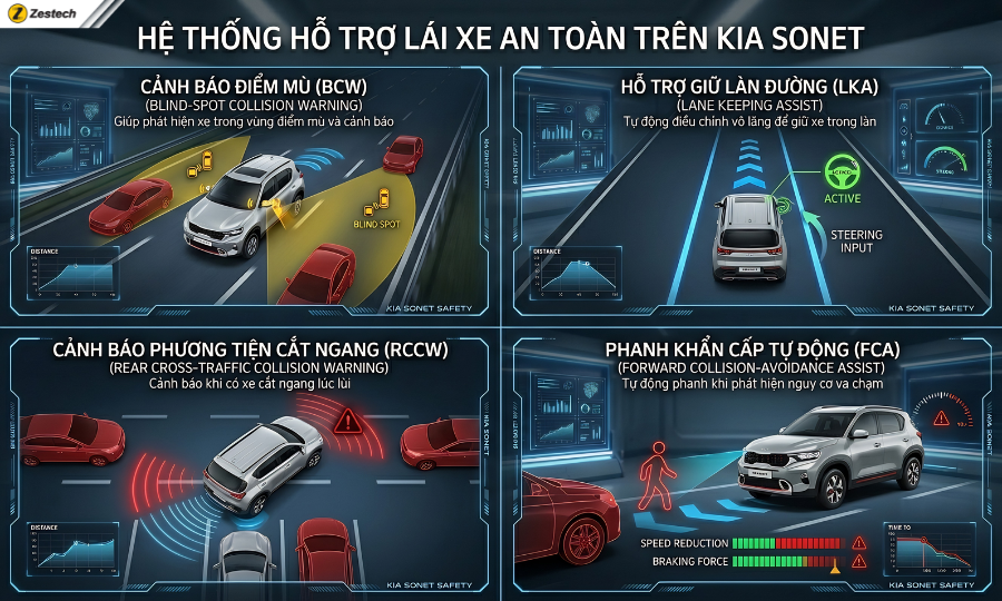 Đánh giá xe Kia Sonet 2026: Thông số & bảng giá lăn bánh 13 Các tính năng hỗ trợ lái và bảo vệ trên Kia Sonet