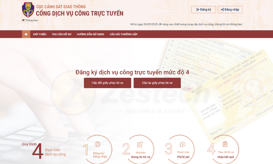 Truy cập Cổng dịch vụ công Quốc gia Cục CSGT