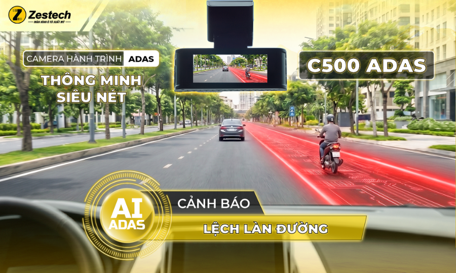 Gắn camera hành trình ở đâu? Vị trí chuẩn xác giúp lái xe an toàn 9 Camera hành trình C500 ADAS tích hợp cảnh báo lệch làn đường