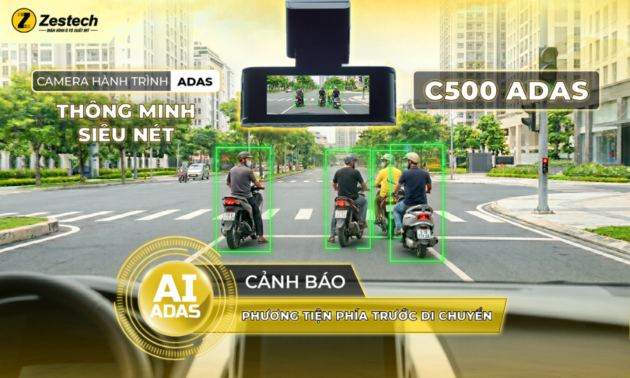 Gắn camera hành trình ở đâu? Vị trí chuẩn xác giúp lái xe an toàn 11 Camera hành trình C500 ADAS tích hợp cảnh báo phương tiện phía trước di chuyển