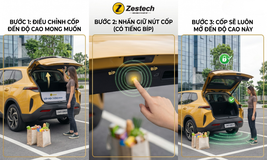 Độ cốp điện VinFast Limo Green chính hãng ZCop 5 Điều chỉnh chiều cao cốp điện ZCop cho VinFast Limo Green