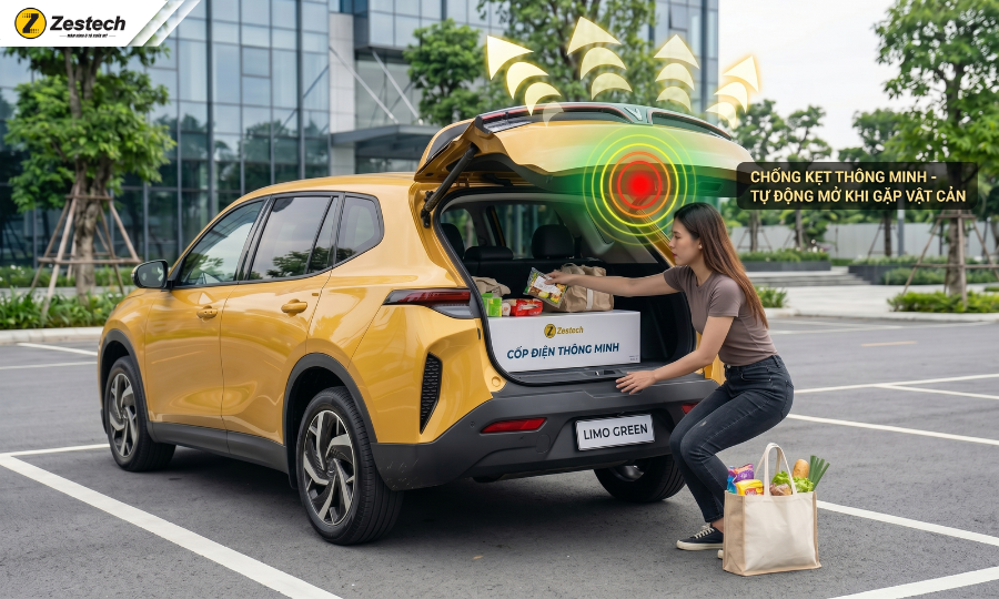 Độ cốp điện VinFast Limo Green chính hãng ZCop 6 Độ cốp điện VinFast Limo Green có cảm biến chống kẹt an toàn