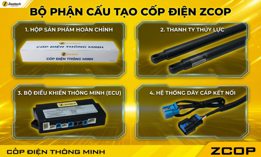 Độ cốp điện VinFast Limo Green chính hãng ZCop 7 Cấu tạo các bộ phận cốp điện cho VinFast Limo Green