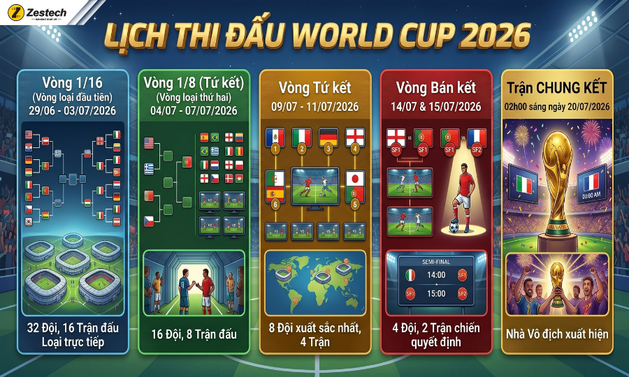 Lịch thi đấu World Cup 2026 vòng loại trực tiếp