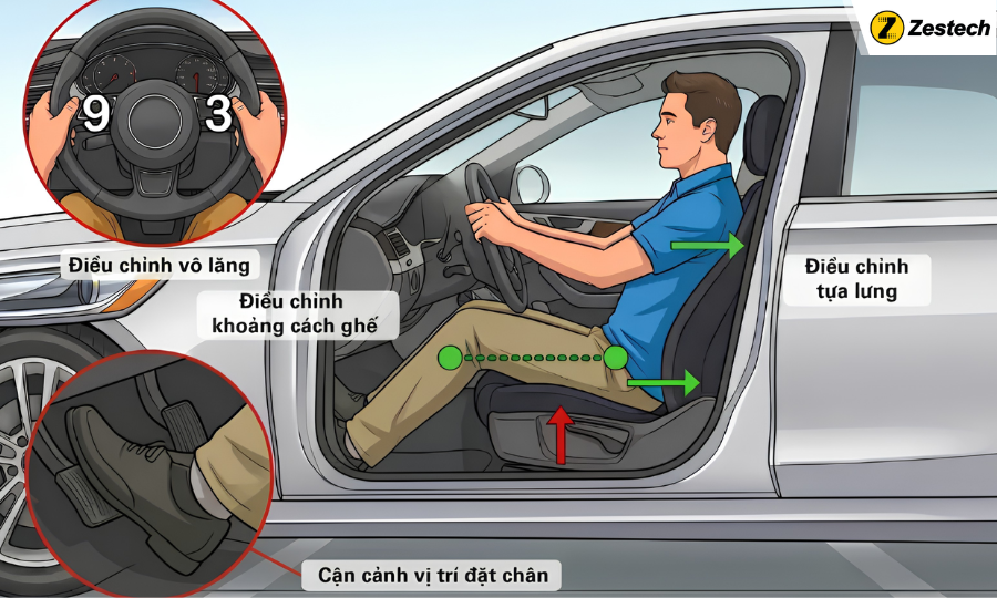 Tổng hợp 4 kỹ thuật lái xe dành cho tài xế mới 2 Tư thế ngồi lái và cách cầm vô lăng