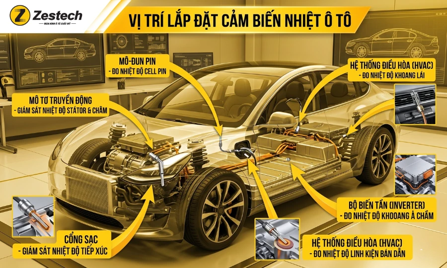 Cảm biến nhiệt độ ô tô: Cấu tạo, vai trò và lưu ý quan trọng 4 Các vị trí lắp cảm biến nhiệt độ
