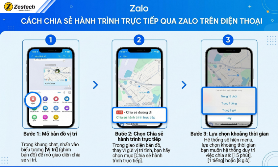 Cách gửi định vị qua Zalo bằng cách chia sẻ hành trình trực tiếp