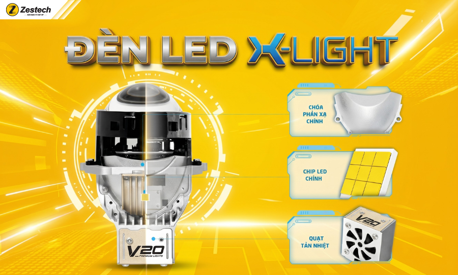Đèn LED ô tô siêu sáng và bảng giá độ đèn mới nhất 2026 6 Đèn bi LED ô tô X-Light