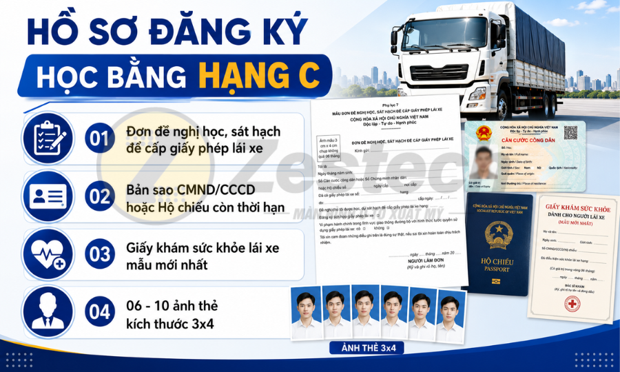 Bằng lái xe hạng C: Quy định mới từ 1/1/2025 & thủ tục từ A-Z 4 Hồ sơ đăng ký học bằng hạng C