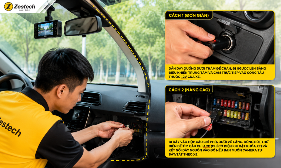 Lắp camera hành trình ô tô đơn giản với 6 bước 4 Bước 4: Kết nối nguồn điện cho camera