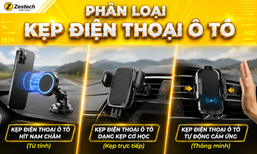 Kẹp điện thoại ô tô: Phân loại, cách gắn & 3 vị trí gắn chuẩn nhất 2 Phân loại kẹp điện thoại ô tô