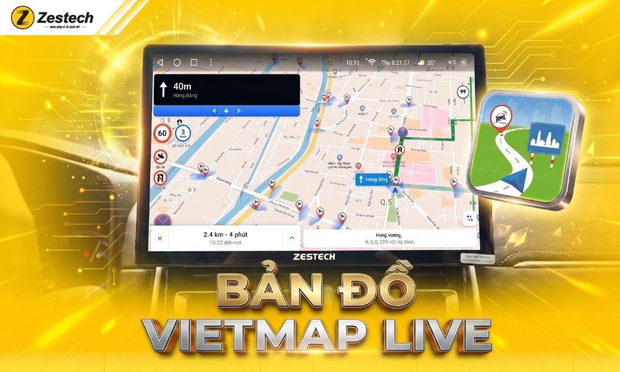 Tính năng bản đồ VietMap Live trên Màn hình, Android Box Zestech