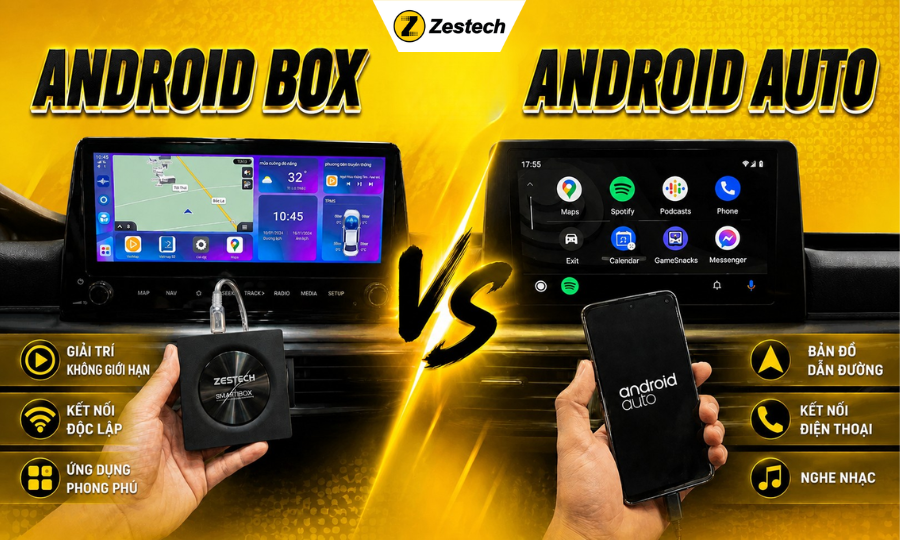 So sánh Android Box ô tô và Android Auto: Nên chọn gì cho màn zin?