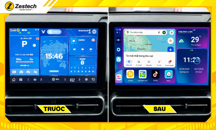 Trước và sau khi nâng cấp Android Box ô tô cho xe VinFast MPV7