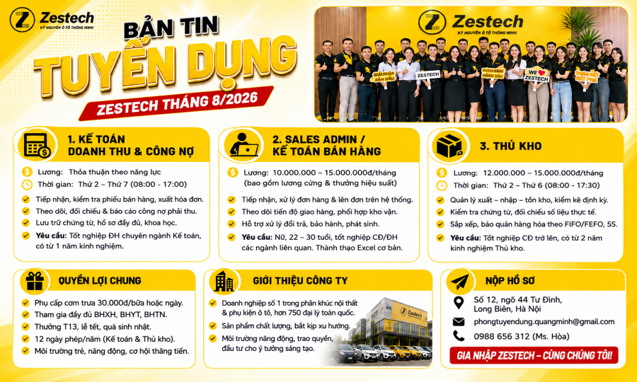 TIN TUYỂN DỤNG ZESTECH THÁNG 8/2026