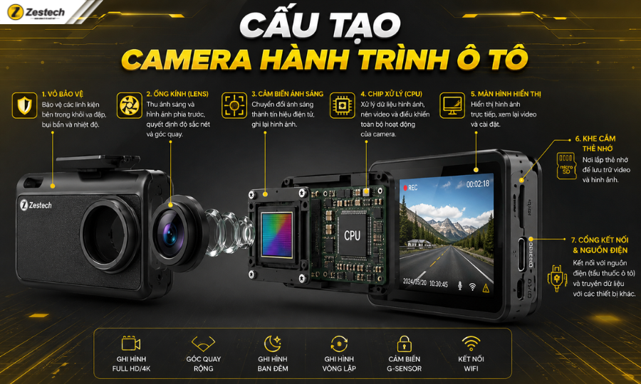 Các bộ phận cấu tạo camera hành trình ô tô