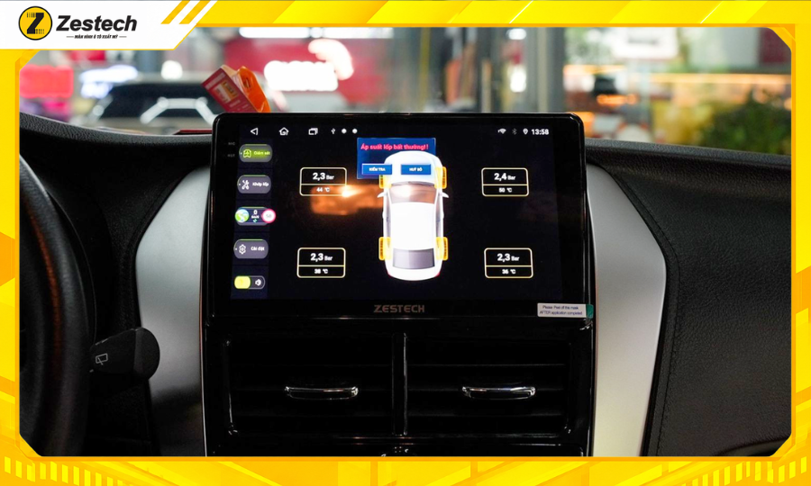 Cảnh báo áp suất lốp trên màn hình ô tô Android cho xe Toyota Yaris