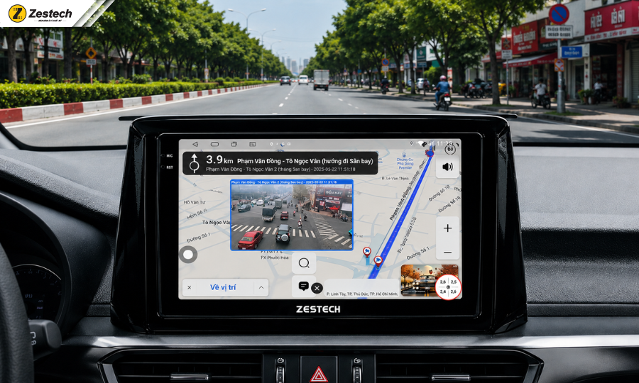 Hệ điều hành Android là gì? Chức năng Android mới nhất 2026 9 Màn hình Android ô tô Zestech tích hợp bản đồ VietMap Live