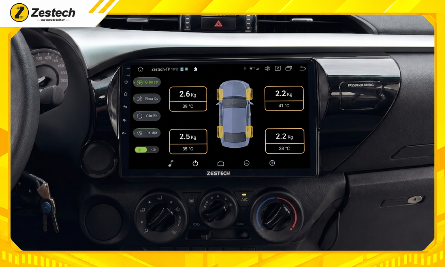Màn hình Android ô tô cho xe Hilux 2019 hỗ trợ tích hợp cảm biến áp suất lốp