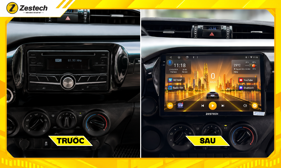 Khác biệt sau khi nâng cấp màn hình Android ô tô cho xe Hilux 2016, 2017, 2018, 2019, 2020