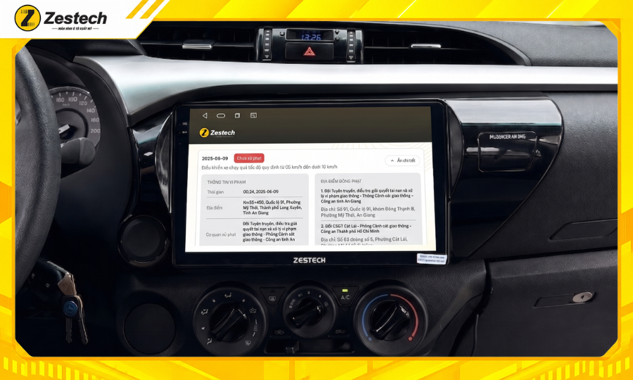 Màn hình Android ô tô cho xe Hilux 2016 tự động thông báo phạt nguội