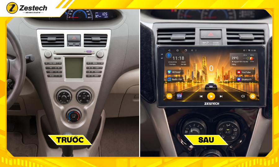 Màn hình ô tô Android cho xe Toyota Vios 2003-2007 3 Trước và sau khi nâng cấp Màn hình ô tô Android cho xe Toyota Vios 2003. 2004. 2005, 2006, 2007