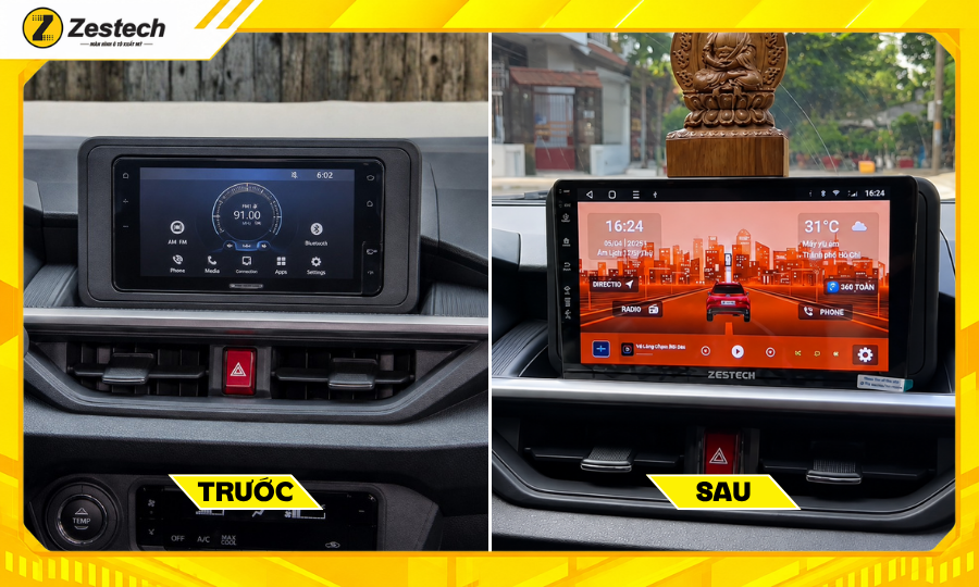 Trước và sau khi nâng cấp màn hình ô tô Android cho xe Toyota Wigo 202, 2024, 2025