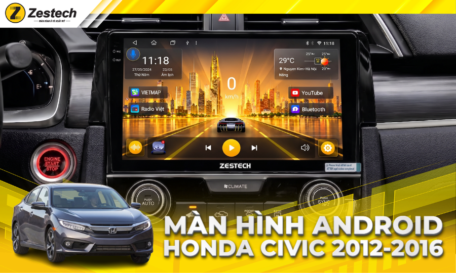 Lắp đặt màn hình ô tô android cho xe Honda Civic 2012-2016 chính hãng, uy tín