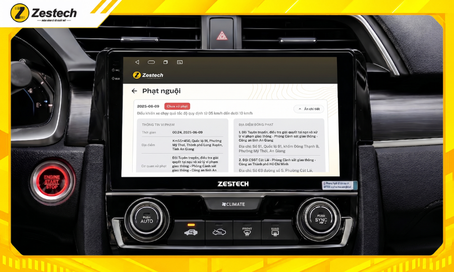 Màn hình ô tô android cho xe Honda Civic 2012-2016 tự động thông báo phạt nguội
