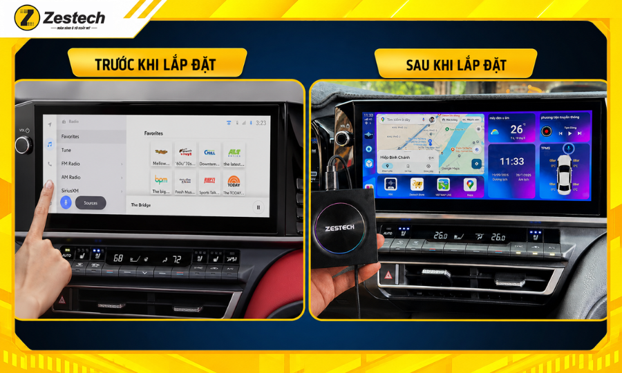 So sánh trước và sau khi lắp Android Box cho xe Toyota Camry