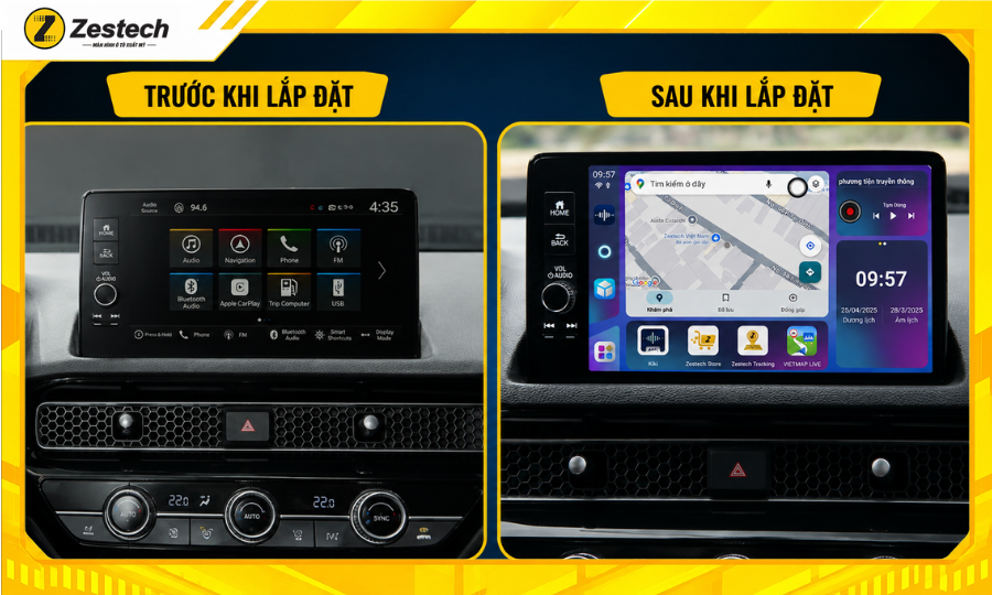 Android Box ô tô cho Honda Civic 2 Sự khác biệt trước và sau khi lắp Android Box ô tô cho Honda Civic