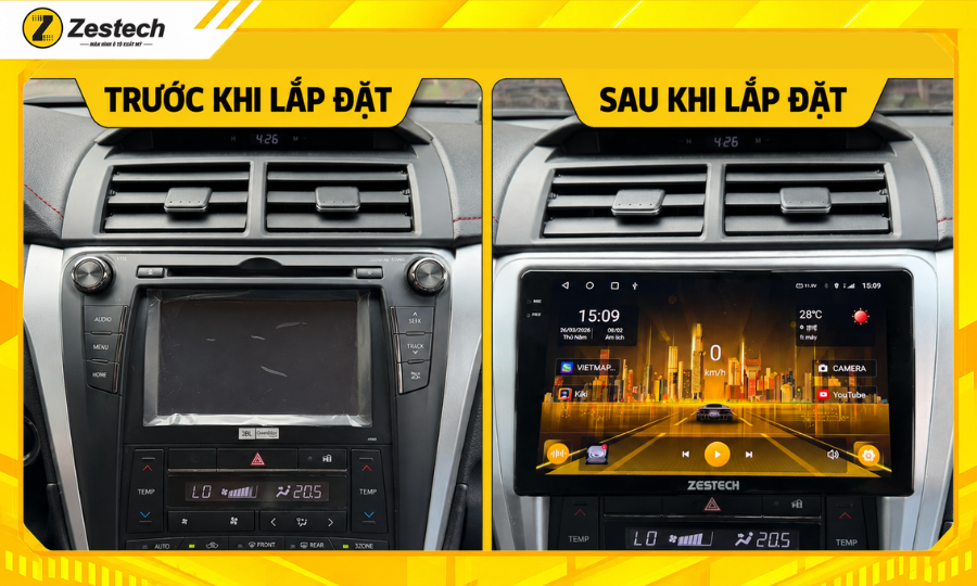 Màn hình ô tô Android cho xe Toyota Camry 2 Sự khác biệt trước và sau khi lắp màn hình ô tô Android cho xe Toyota Camry